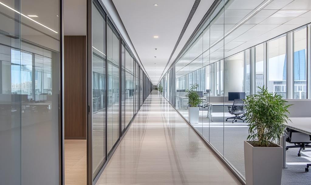 Fit out works with modern glass