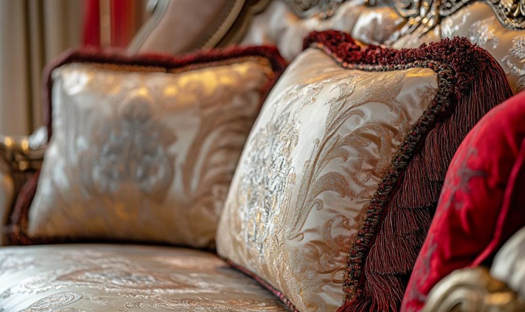 Luxury sofa upholstered with crepe fabric