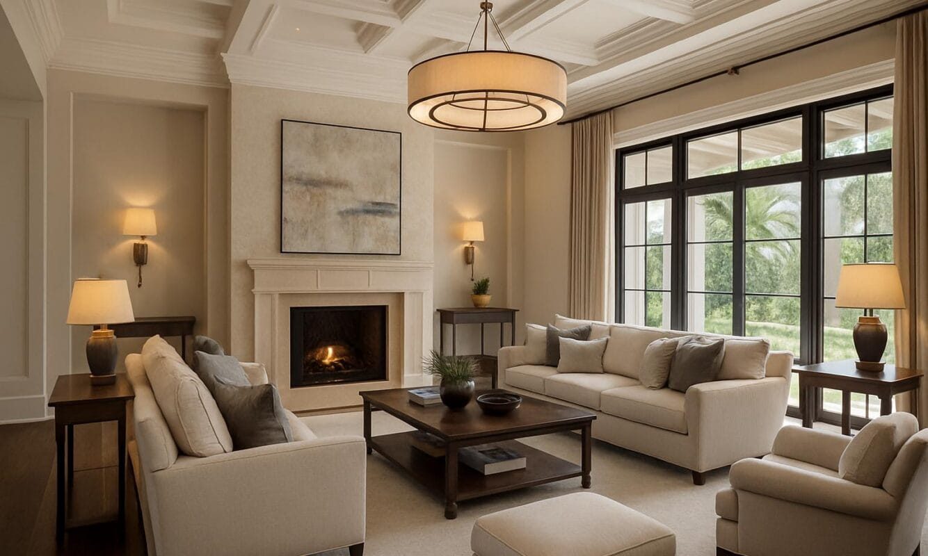 Transitional interior design style with lighting